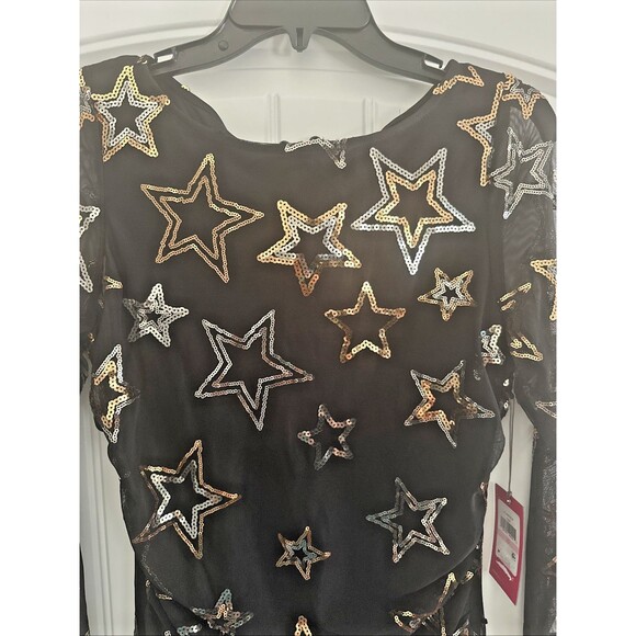 Vince Camuto Women's Sequined Stars Mesh Bodycon Dress Cocktail Party Black 10 - Picture 6 of 12